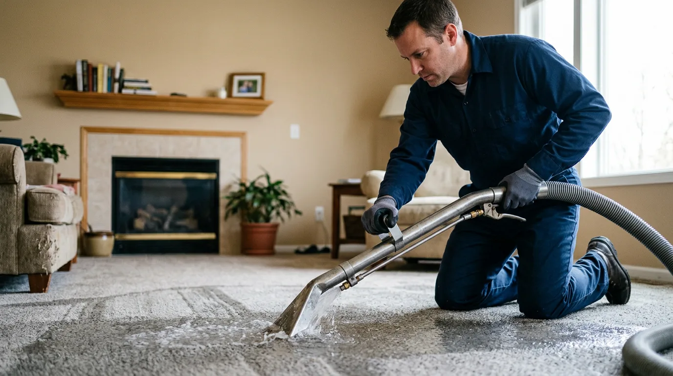 Water damage restoration technician working near Hanson, MA